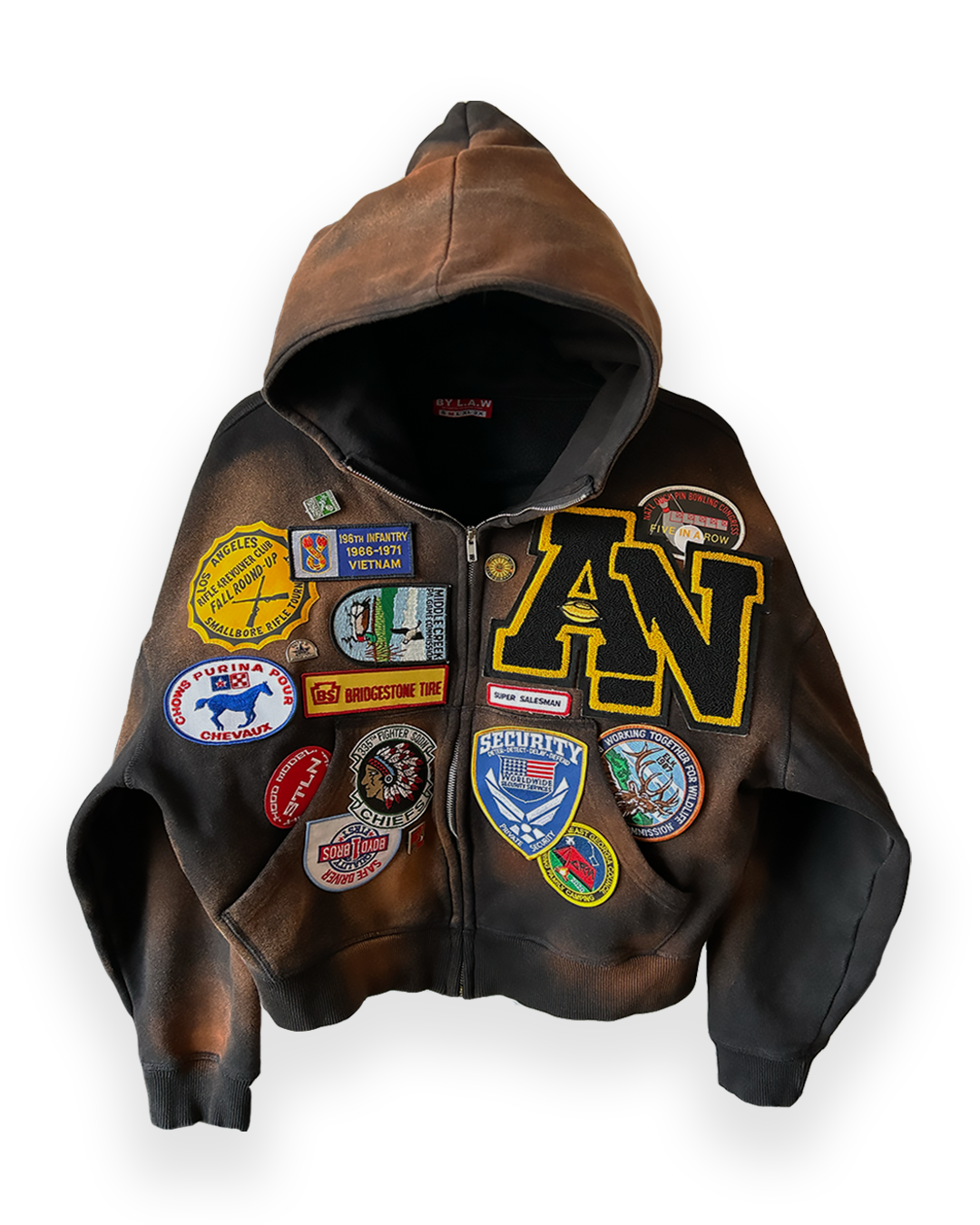 “Burnt Bleach” Patchwork Hoodie Sz S