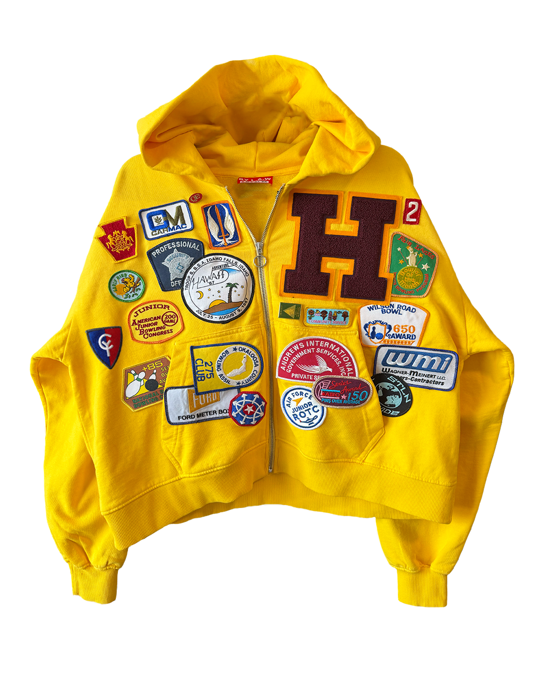 "Canary Yellow" Patchwork Hoodie Sz S