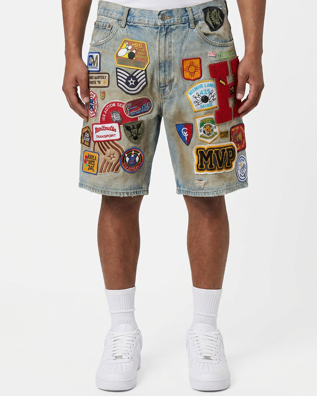 "Coffee Stain" Patchwork Shorts Sz 36